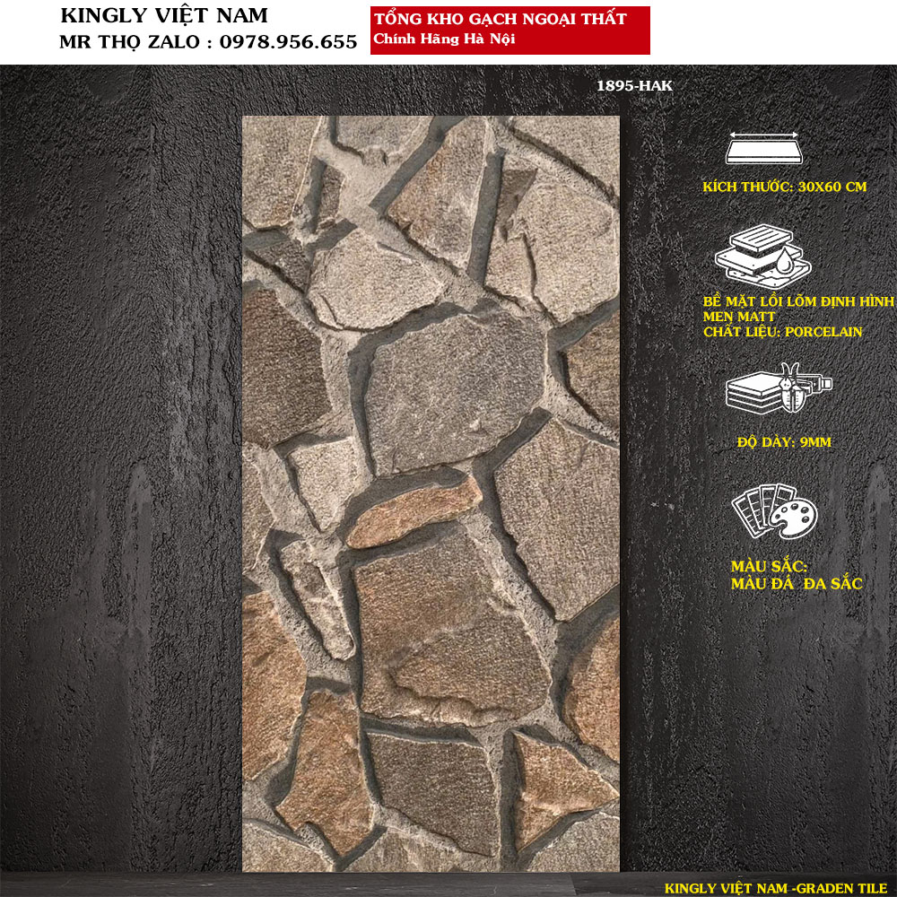 Gạch ốp tường giả đá ngoài trời 30x60 cm 1895